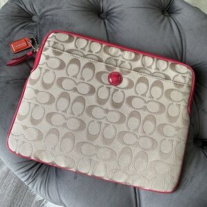 Coach Signature Canvass Leather Detail Zip Top IPad Case